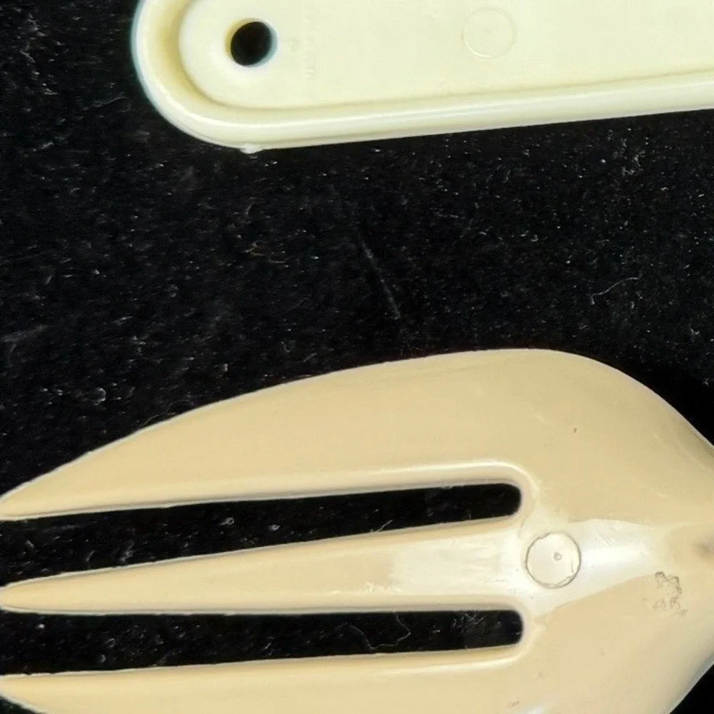 Vintage Melamine Salad Serving Set Spoon and Fork Blue Rose Floral Made in USA